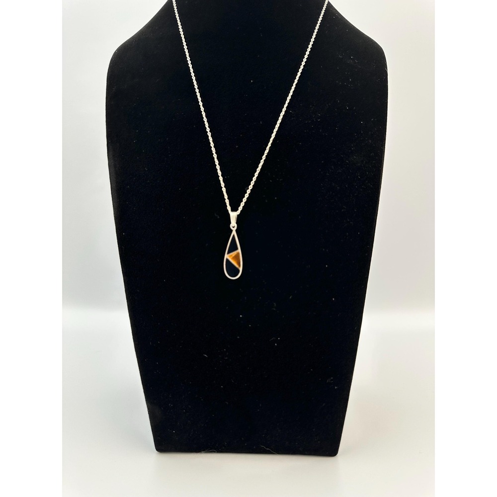 Sterling Silver Tiger Eye Teardrop Pendant Necklace 925 Thailand 18 Inch
